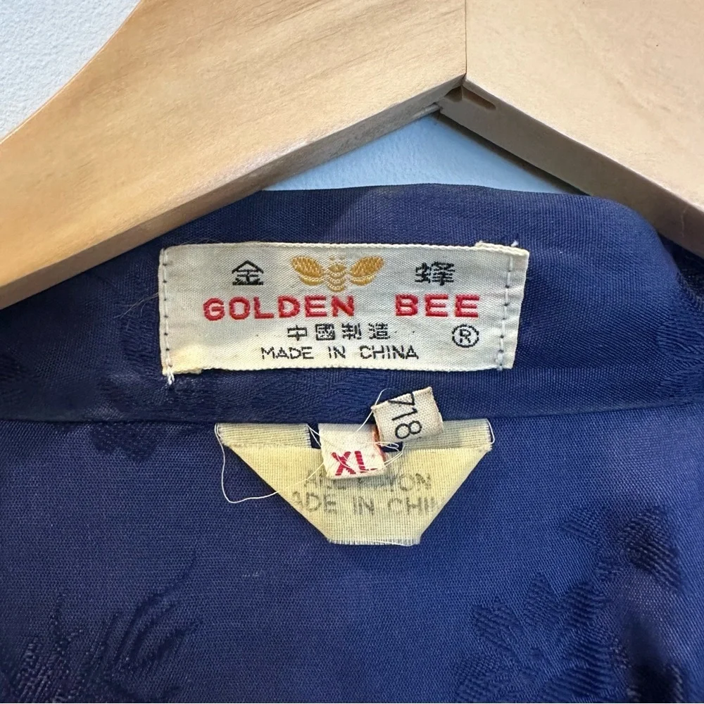 Vintage Golden Bee Silk Blue Rayon Embroidered Dragon Kimono Robe Women’s XL